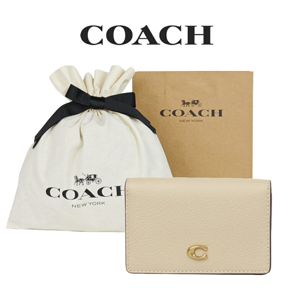 【RSL】 【コーチ巾着＆紙袋付き・ラッピング済み】 お急ぎ 365日出荷 ギフトセット コーチ COACH アウトレット レディース 小物 カードケース 名刺入れ CS003 B4/IY(ブラス×アイボリー) ホワイト (女性 ブランド 本革 レザー小物 誕生日 新社会人 プレゼント 上品)
