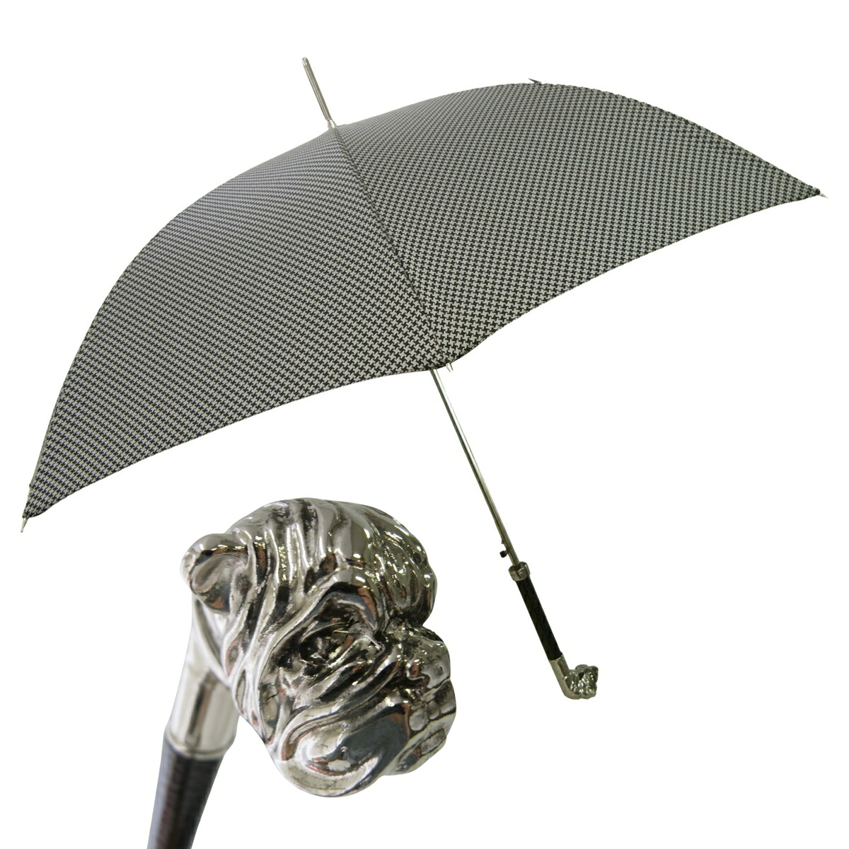 傘 長傘 PASOTTI パソッティ メンズ アンブレラ Style 478 52682-1 W38C ブルドッグ 犬 ハウンドトゥース 千鳥格子 イタリア ローマ お洒落 紳士傘 雨傘 UVカット99％｜インポートブランドショップPiazza