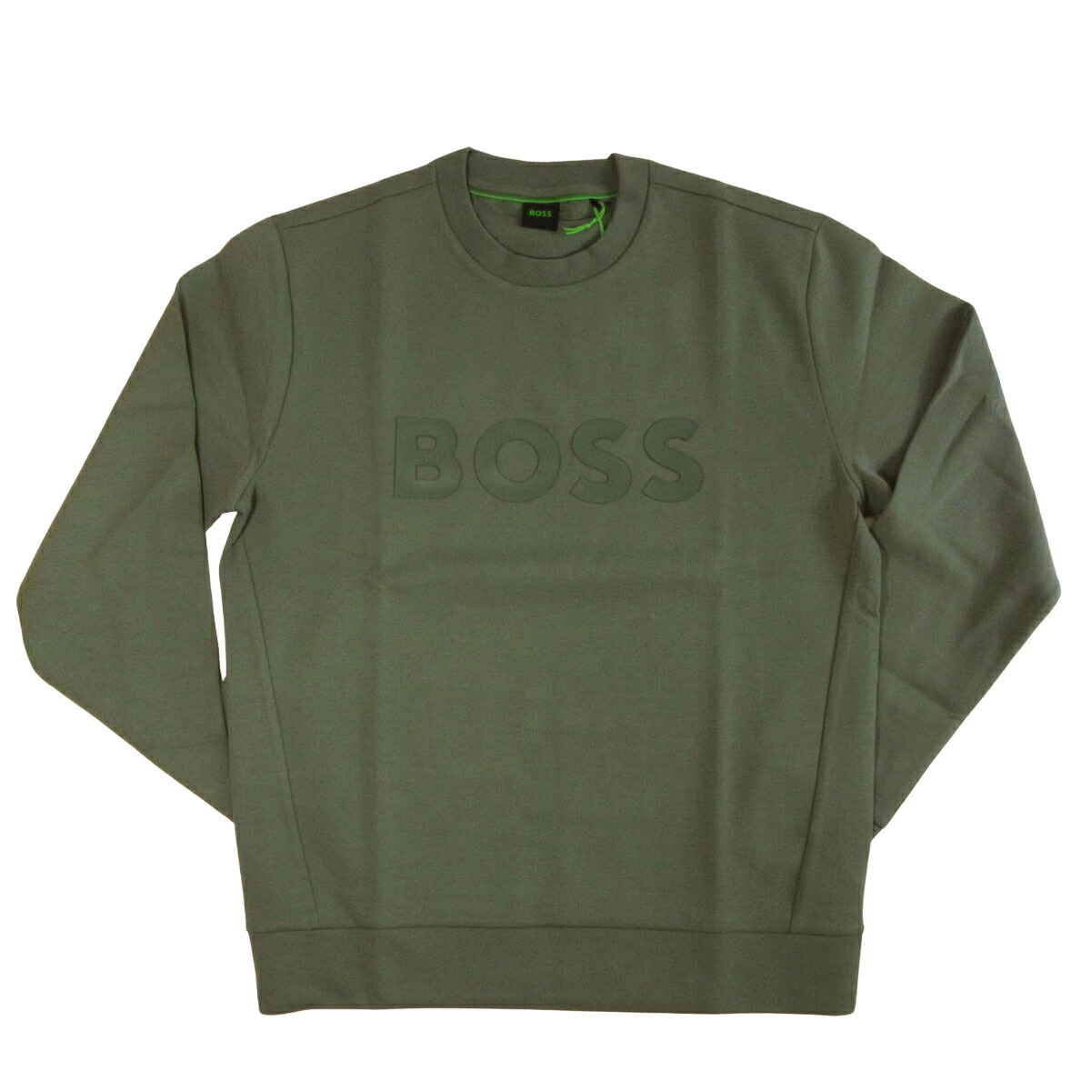 HUGO BOSS ヒューゴボス トレーナー Salbo メンズ 調教師 長袖プルオーバー ロング捩り レギュラー相応う REGULAR FIT 運動競技 BOSSロゴタイプ 緑であること