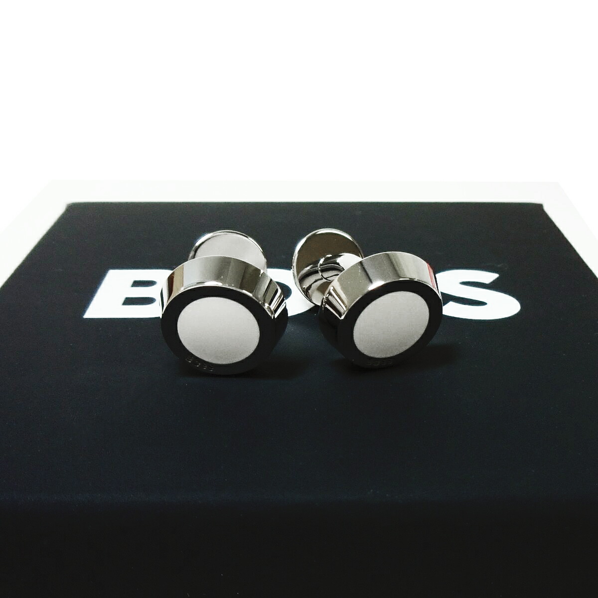 ヒューゴボス HUGO BOSS カフスリンク ラウンド カフリンク カフリンクス インサーション メンズ B-Simony 白いことエナメル 白