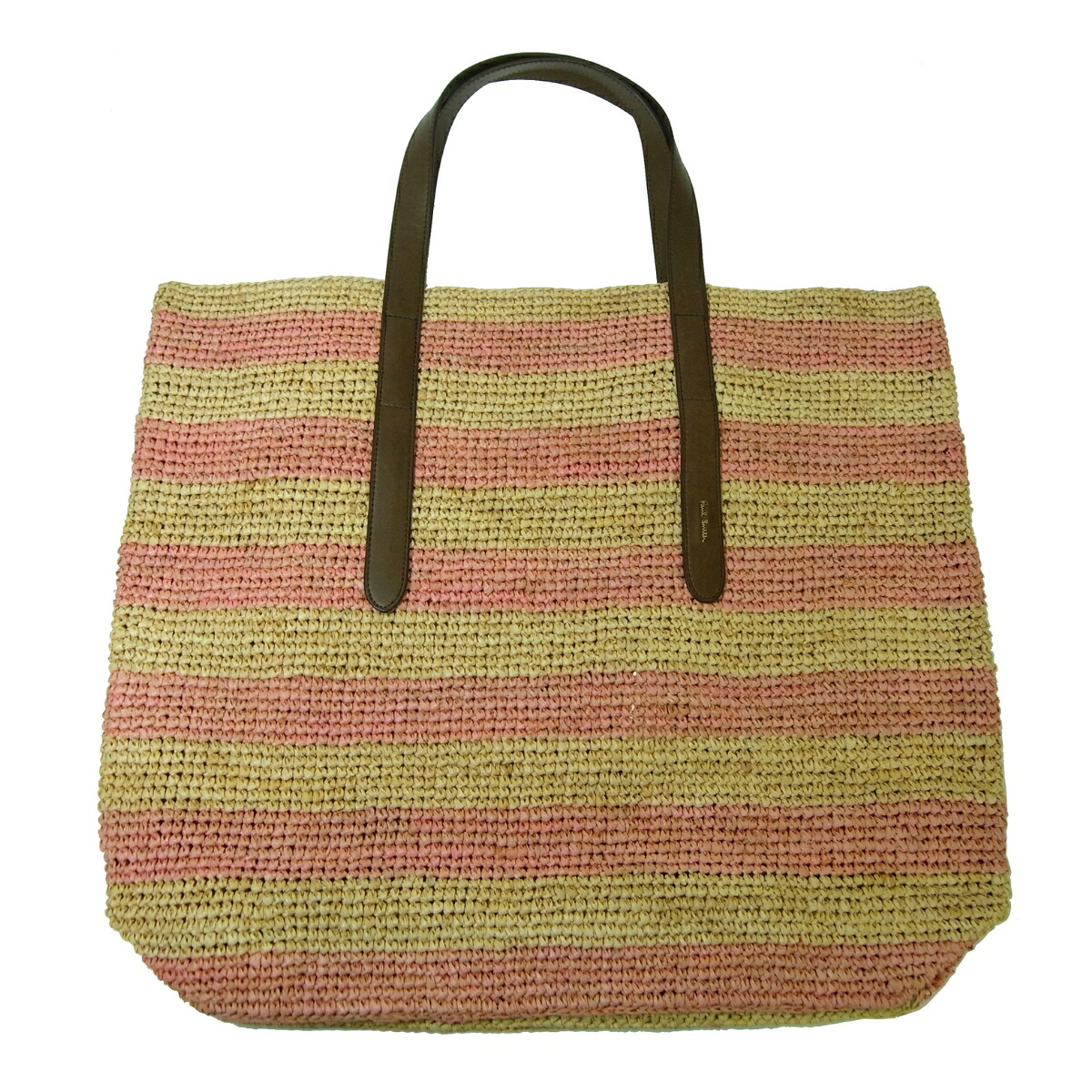 ＜訳あり・アウトレット＞Paul Smith ポールスミス 英国直輸入 かごバッグ ラージ カゴ 麦わら ショルダー ビッグサイズ トート レディース ストロー ラフィア LIBBY トラベル 旅行 ショッピング 普段使い ストライプ ボーダー ピンク