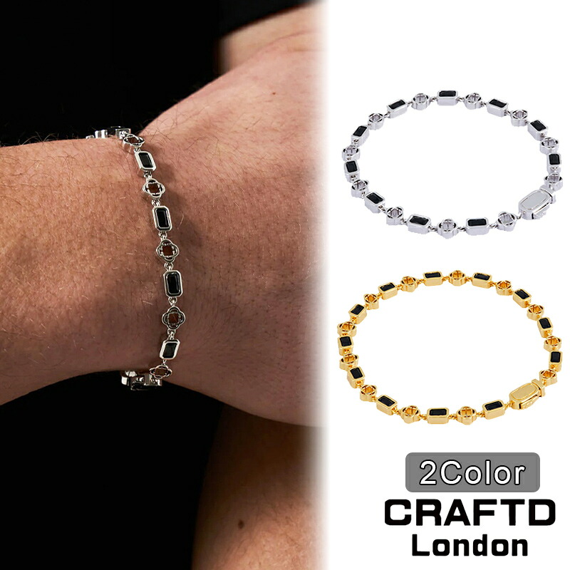 CRAFTD London クラフトロンドン ブレスレット ONYX GEMSTONE CLOVER BRACELET SILVER GOLD シルバー ゴールド オニキス 銀 金 18Kゴールド メンズ 人気 [アクセサリー] ユ00582｜WILLS