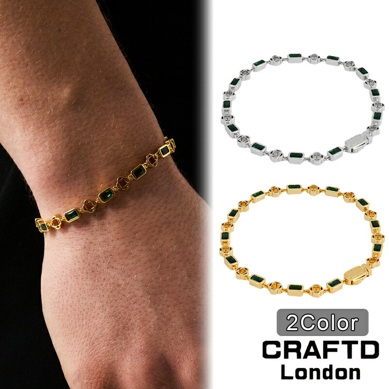 CRAFTD London 手工芸品英国の首都 腕輪 GREEN GEMSTONE CLOVER BRACELET SILVER GOLD しろがね色 ゴールド 銀 金 18Kゴールド メンズ 一般受け [付属品] ユ00582