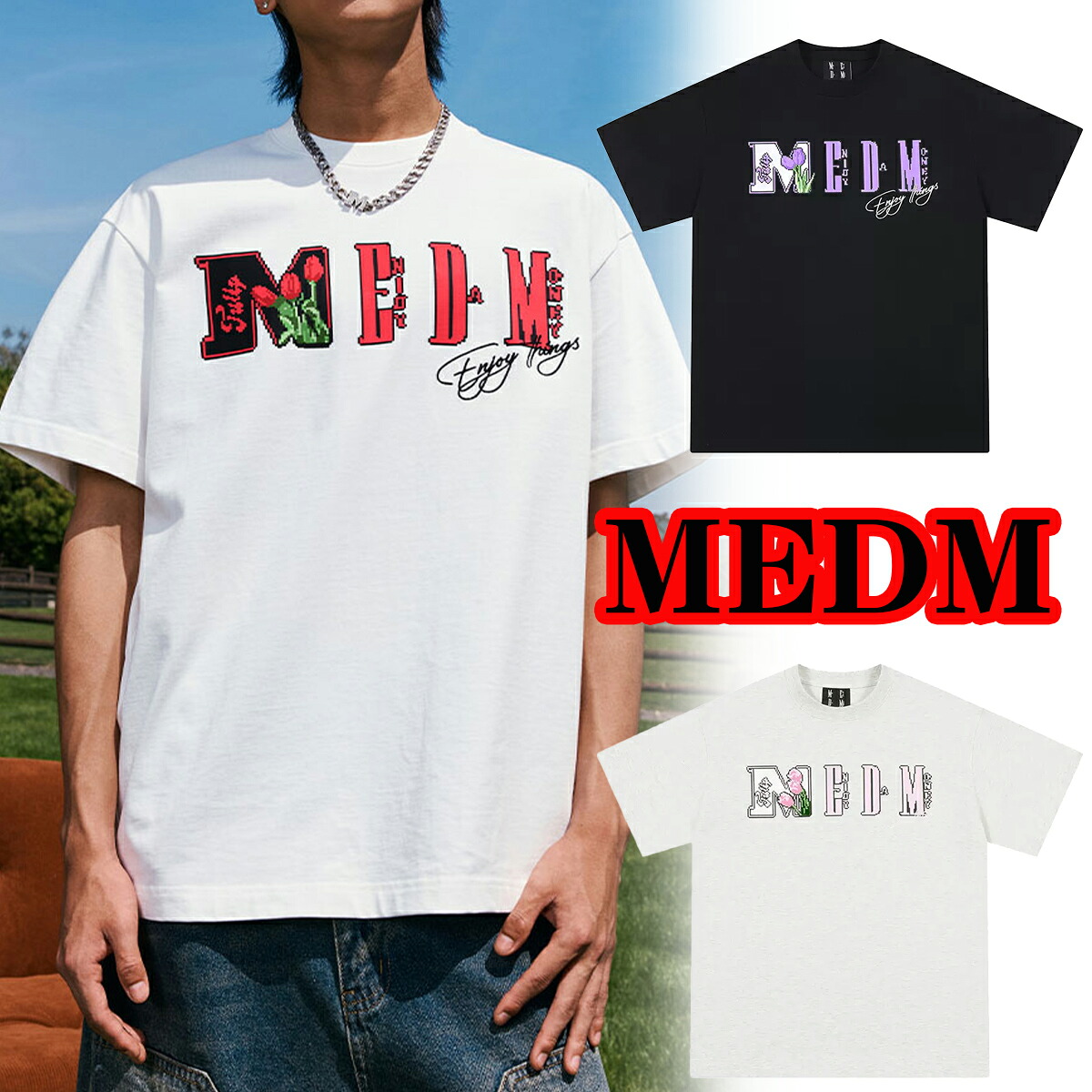 MEDM Tシャツ ミスターエンジョイダマネー アメリカンストリート Tシャツ 半袖 オーバーサイズ ロゴ LOGO ヒップホップ トレンド トップス メンズ レディース ユニセックス[衣類]ユ00582