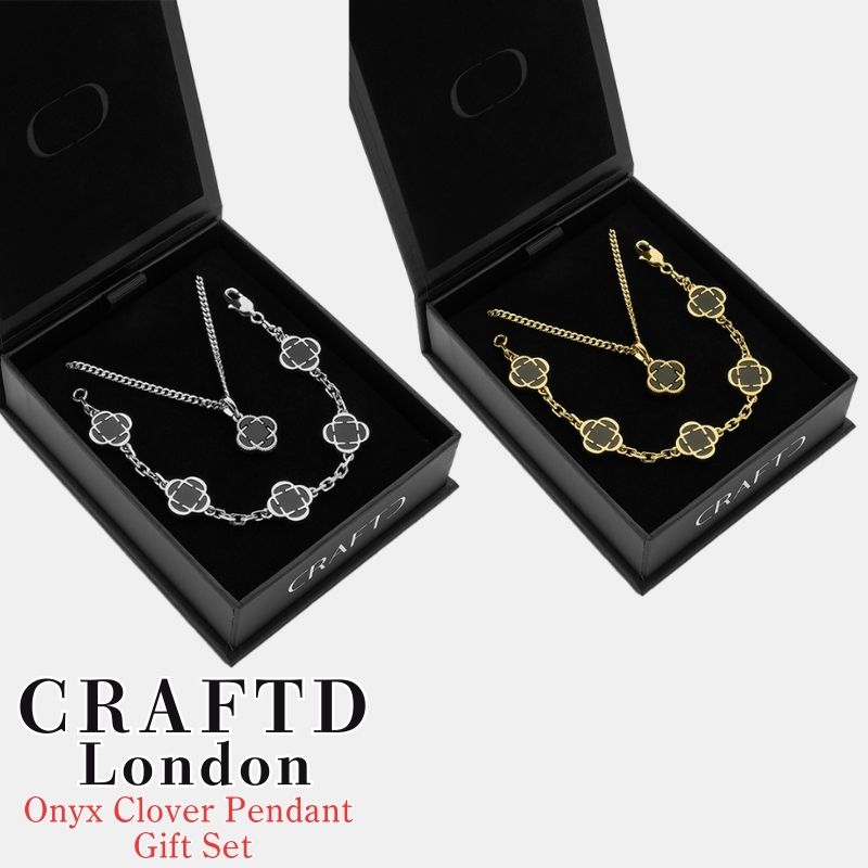 CRAFTD London ギフトセット クラフトロンドン ネックレス ブレスレット 2点セット ONYX CLOVER PENDANT GIFT SET SILVER GOLD ギフトセット シルバー ゴールド 銀 金 18Kゴールド メンズ アクセサリー ギフト 人気 贈り物 [アクセサリー] ユ00582