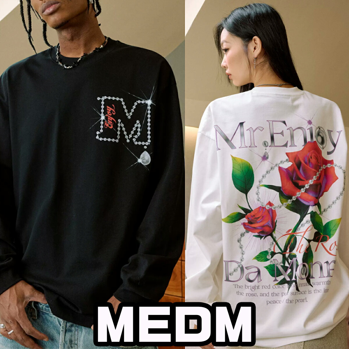 MEDM 長袖 Tシャツ ミスターエンジョイダマネー ロンT ロンティー 文字 LOGO アメリカン ストリート ヒップホップ トレンド トップス メンズ レディース ユニセックス[衣類]ユ00582