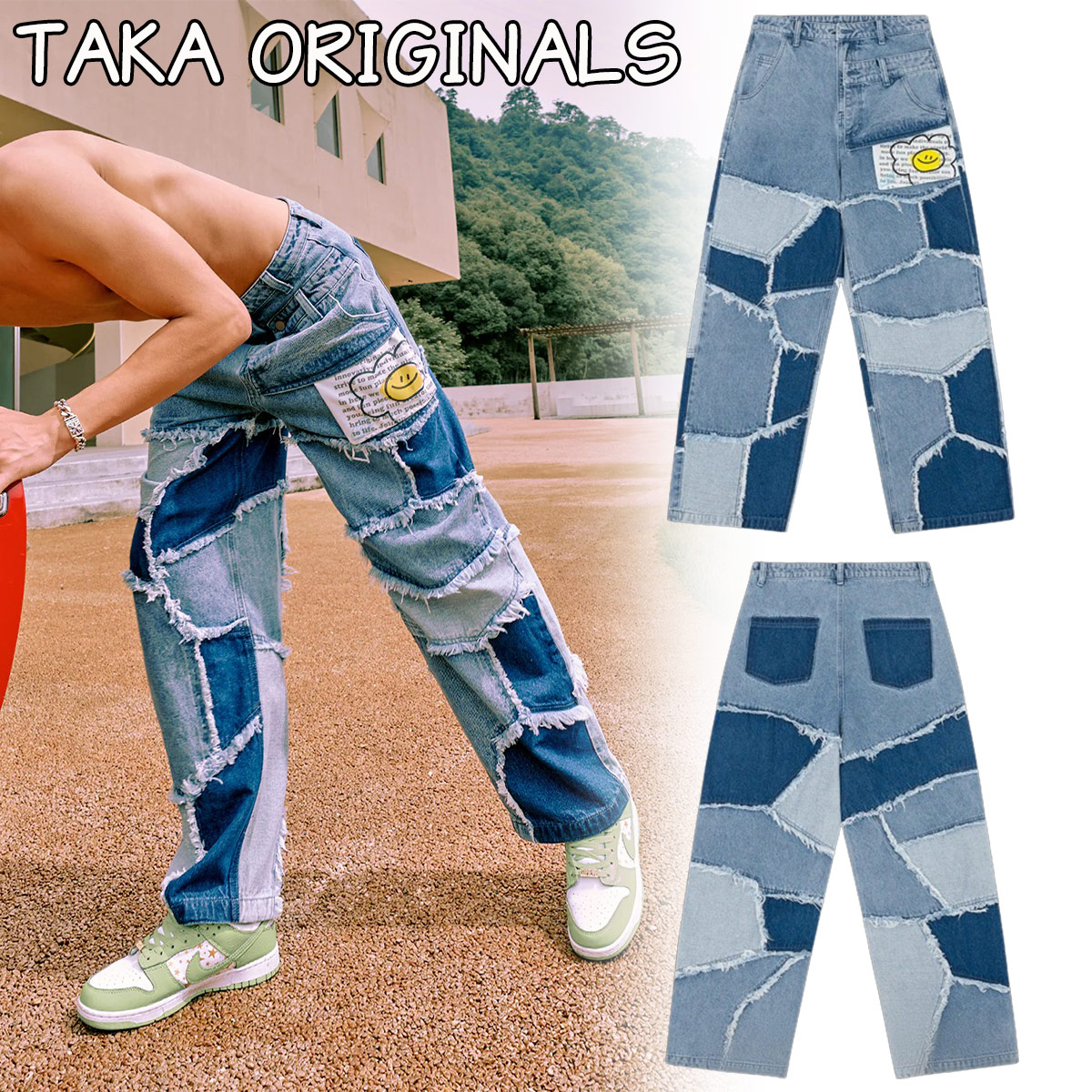 タカオリジナル ジーンズ デニム TAKA ORIGINALS 海外限定 That’s Fun distressed loose-fit ロゴ メンズ レディース ユニセックス 正規品[衣類]ユ00572