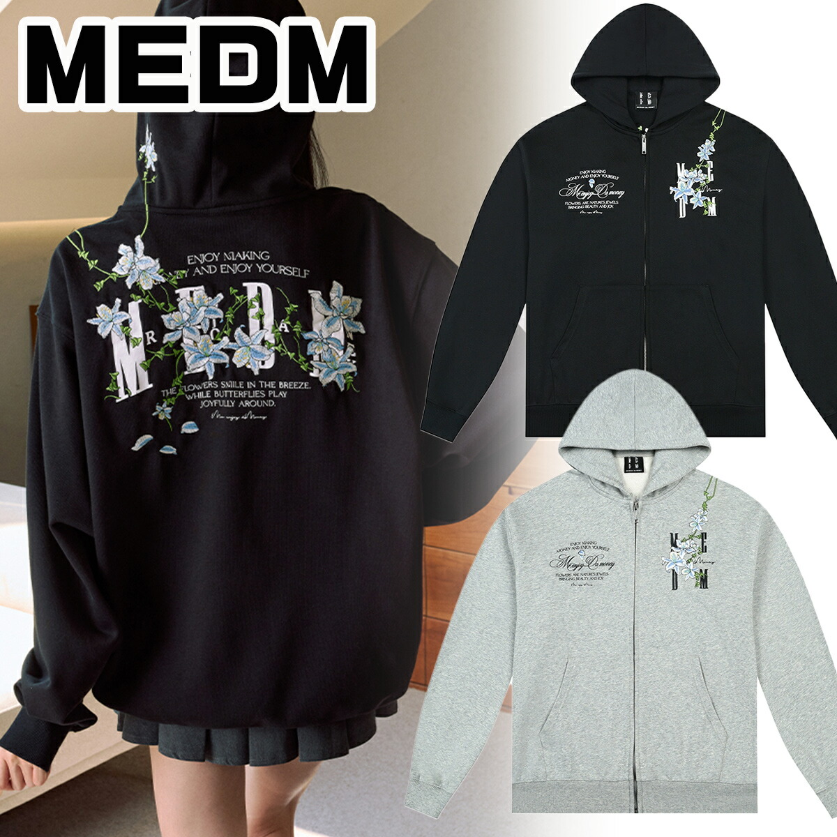 MEDM ジップパーカー ミスターエンジョイダマネー フルジップ ユニセックス スウェット トレーナー ロゴ カジュアル フード付き セーター メンズ レディース ユニセックス[衣類] ユ00572