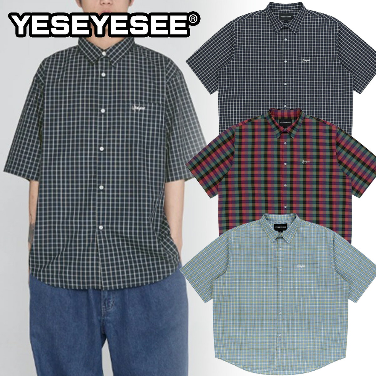 YESEYESEE イェスアイシー プルオーバー Y.E.S Short Sleeve Check Shirt 5FT1057 カットソー 半袖 トップス ロゴタイプ 表どおり メンズ レディース ユニ一発やる 置き目品 ユ00582