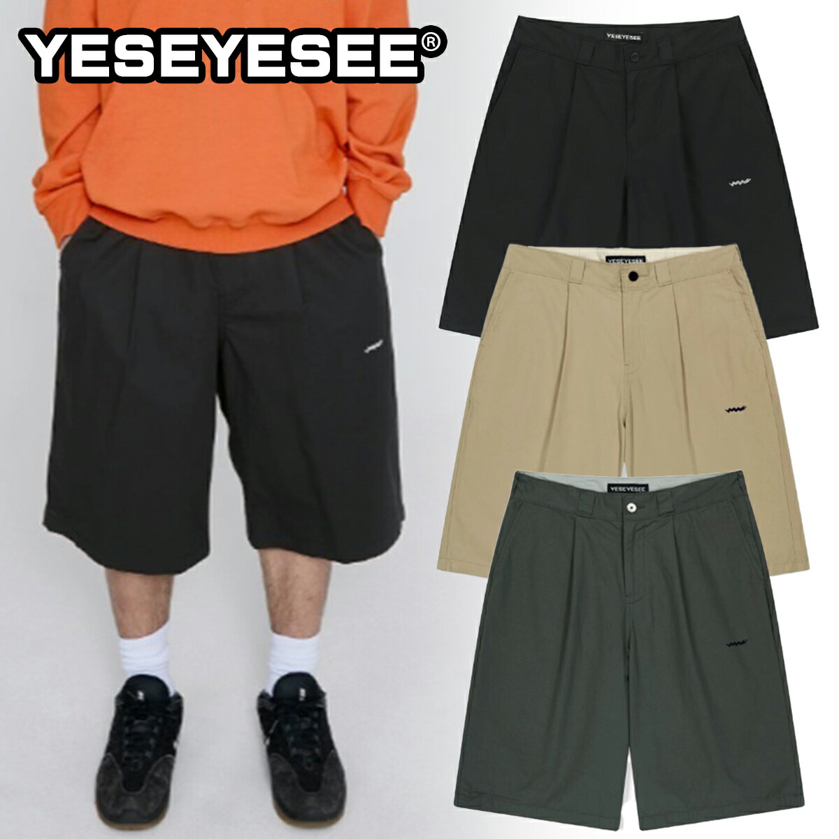 YESEYESEE イェスアイシー ハーフ ショートパンツ 短パン SN-Wide Shorts 5FT1036 ボトムス ロゴ ストリート メンズ レディース ユニセックス 正規品 ユ00572