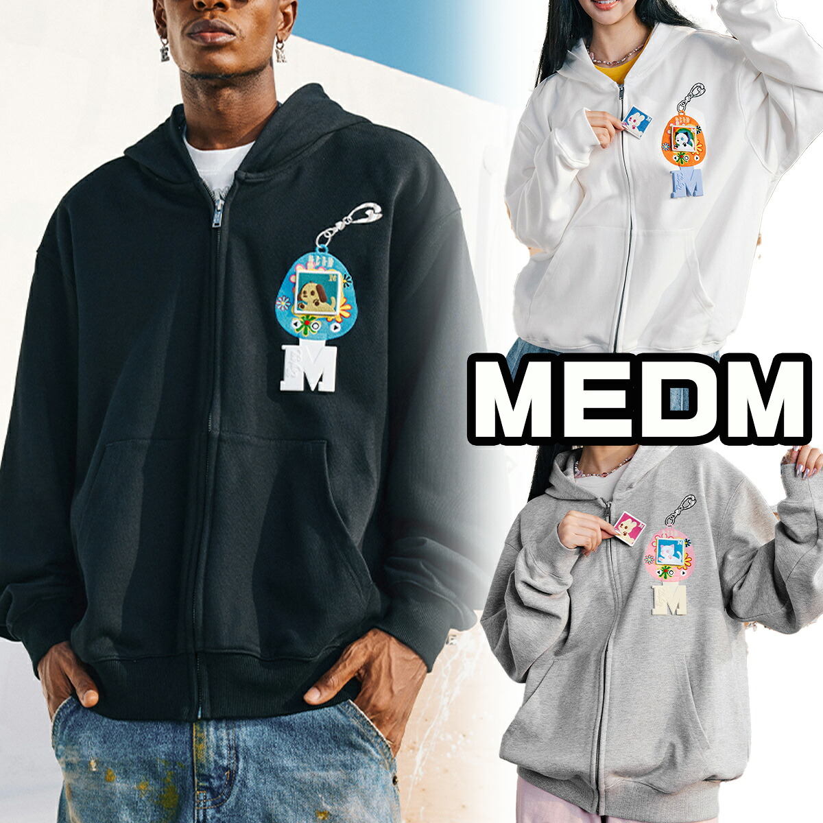 MEDM フルジップ パーカー ミスターエンジョイダマネー ユニセックス スウェット トレーナー ロゴ カジュアル フード付き セーター メンズ レディース ユニセックス[衣類] ユ00572