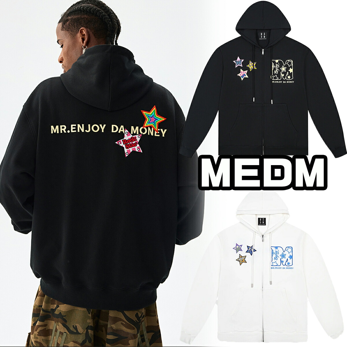 MEDM フルジップ パーカー ミスターエンジョイダマネー ユニセックス スウェット トレーナー ロゴ カジュアル フード付き セーター メンズ レディース ユニセックス[衣類] ユ00572｜WILLS
