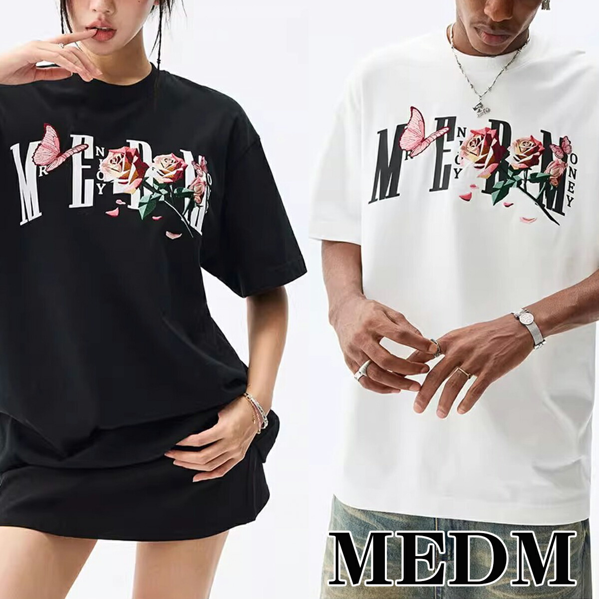 MEDM Tシャツ ミスターエンジョイダマネー アメリカンストリート Tシャツ 半袖 オーバーサイズ ロゴ LOGO ヒップホップ トレンド トップス メンズ レディース ユニセックス[衣類]ユ00582