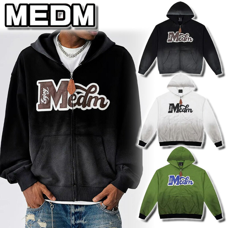 MEDM パーカー ミスターエンジョイダマネー ラージ ハングタグ ジップアップ ウォッシュ ロゴ カジュアル スウェット トレーナー ロゴ カジュアル フード付き メンズ レディース ユニセックス[衣類] ユ00572