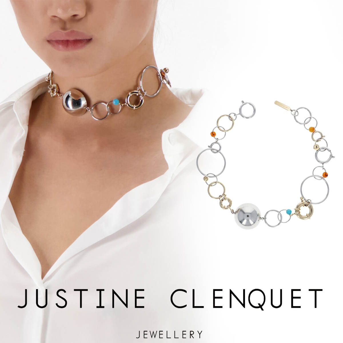 Justine Clenquet チョーカー ネックレス ブルー ラインストーン Justine Clenquet シルバーチョーカー 国内発送 (Justine