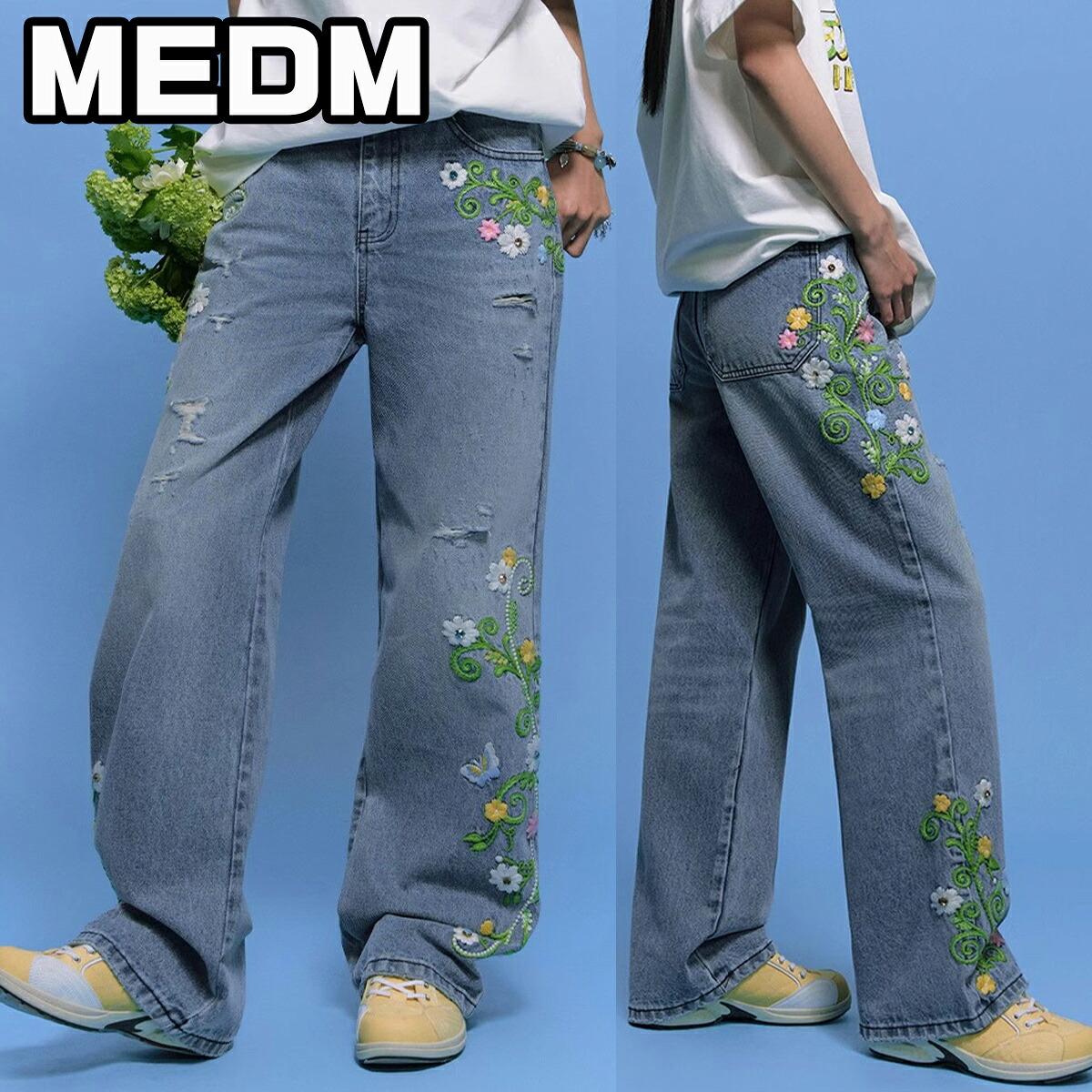 MEDM デニム ワイドレッグパンツ ジーンズ ミスターエンジョイダマネー 花柄 メンズ レディース ユニセックス[衣類] ユ00572｜WILLS 9,500円