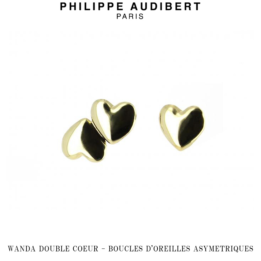 フィリップ オーディベール Philippe Audibert 24K WANDA DOUBLE COEUR BOUCLES DOREILLES ASYMETRIQUES ワンダ ダブル ハート ゴールドメタル 2個セット ピアス PhilippeAudibert レディース[アクセサリー]