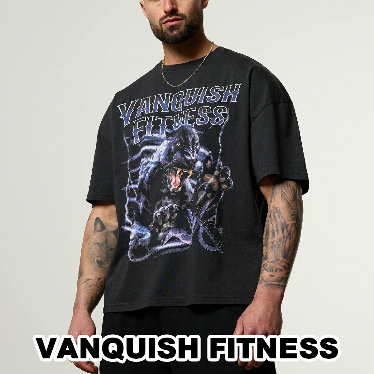 ヴァンキッシュ Olympus Black Cerberus Oversized Boxy T Shirt VANQUISH FITNESS Olympusモデル ブラック ゼウス オーバー