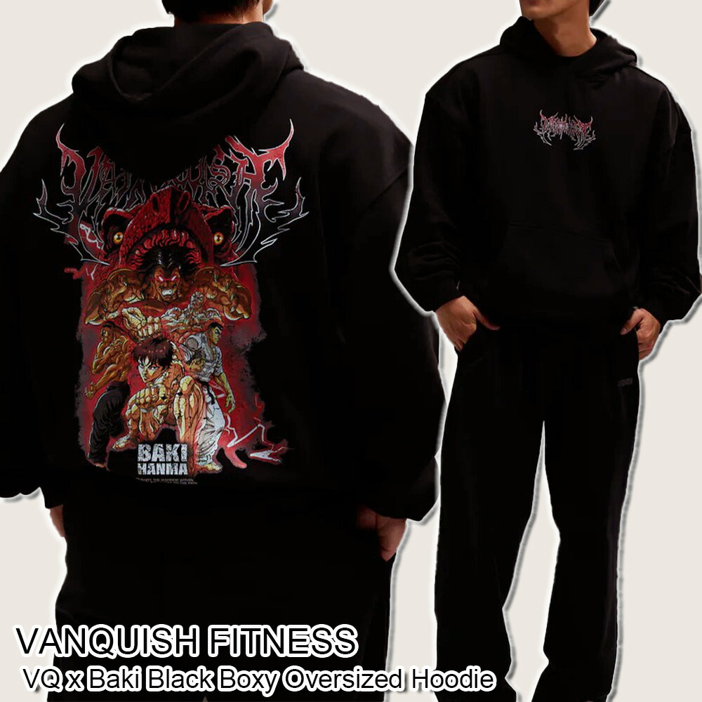 ヴァンキッシュ 相応うネス パーカー 刃牙 共同研究 VANQUISH FITNESS VQ x Baki Black Boxy Oversized Hoodie トップス メンズ 筋トレ 体育館 御召しもの 運動競技 定め事品[御召しもの] ユ00572 W2-1