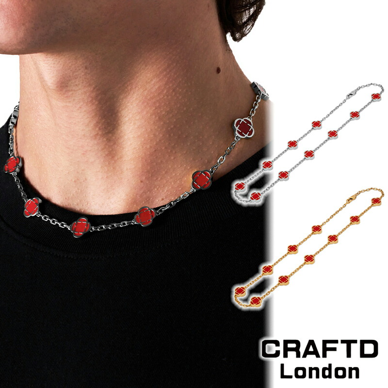 CRAFTD London 首飾り RED CLOVER STONE NECKLACE SILVER GOLD メンズ 手工芸品英国の首都 しろがね色 ゴールド 銀 金 18Kゴールド 一般受け [付属品] ユ00582 メンズジュエリー・アクセサリー-ネックレスチェーン
