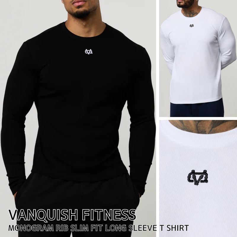 ヴァンキッシュ フィットネス 長袖 Tシャツ ロンT VANQUISH FITNESS MONOGRAM RIB SLIM FIT LONG SLEEVE T SHIRT オーバーサイズ メンズ レディース ユニセックス 筋トレ ユ00582
