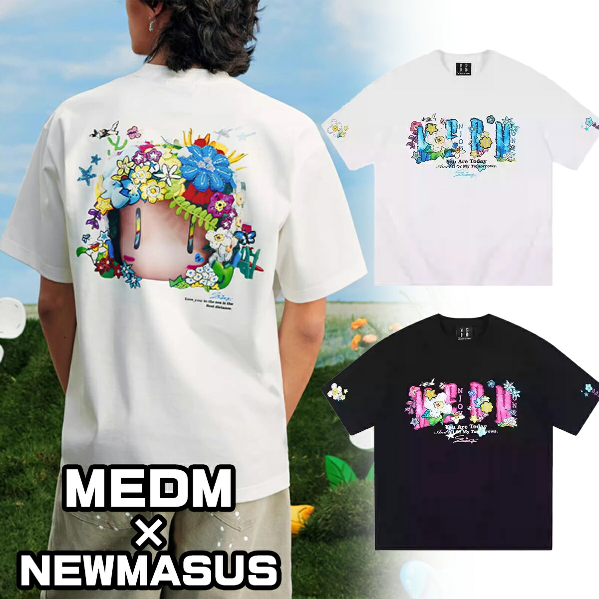 MEDM × NEWMASUS Tシャツ ミスターエンジョイダマネー ストリート 半袖 オーバーサイズ ロゴ LOGO ヒップホップ カジュアル トップス メンズ レディース ユニセックス[衣類]ユ00582