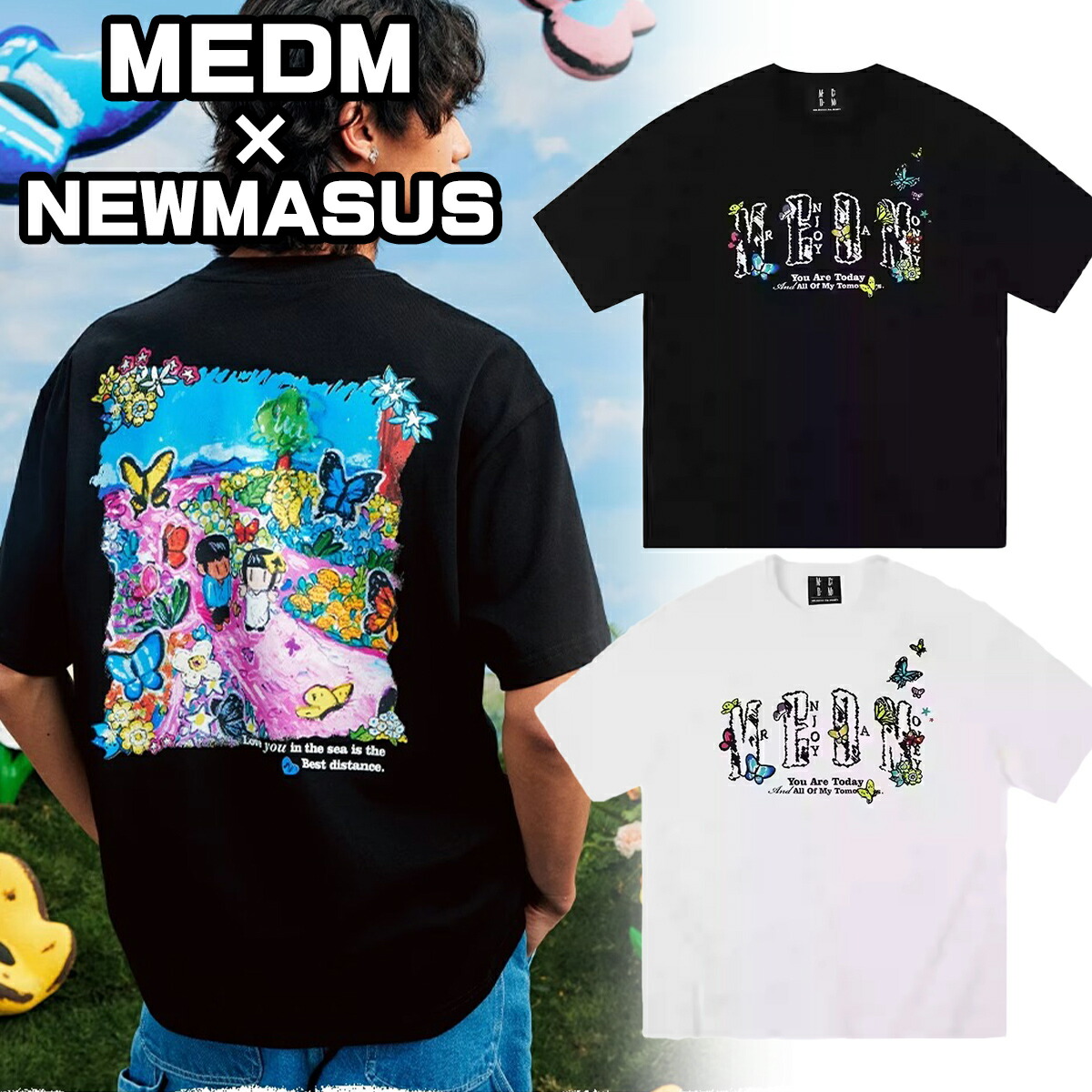 MEDM × NEWMASUS Tシャツ ミスターエンジョイダマネー ストリート 半袖 オーバーサイズ ロゴ LOGO ヒップホップ カジュアル トップス メンズ レディース ユニセックス[衣類]ユ00582