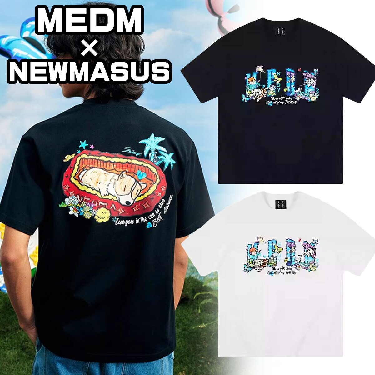 MEDM × NEWMASUS Tシャツ ミスターエンジョイダマネー ストリート 半袖 オーバーサイズ ロゴ LOGO ヒップホップ カジュアル トップス メンズ レディース ユニセックス[衣類]ユ00582