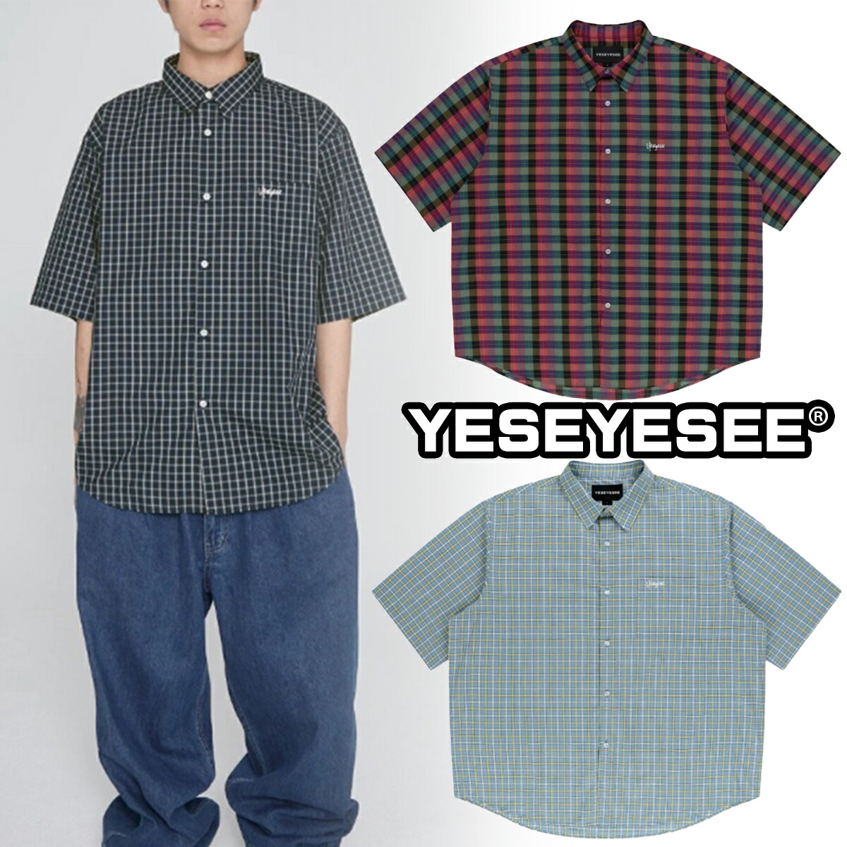 YESEYESEE イェスアイシー シャツ Y.E.S Short Sleeve Check Shirt 5FT1057 カットソー 半袖 トップス ロゴ ストリート メンズ レディース ユニセックス 正規品 ユ00582