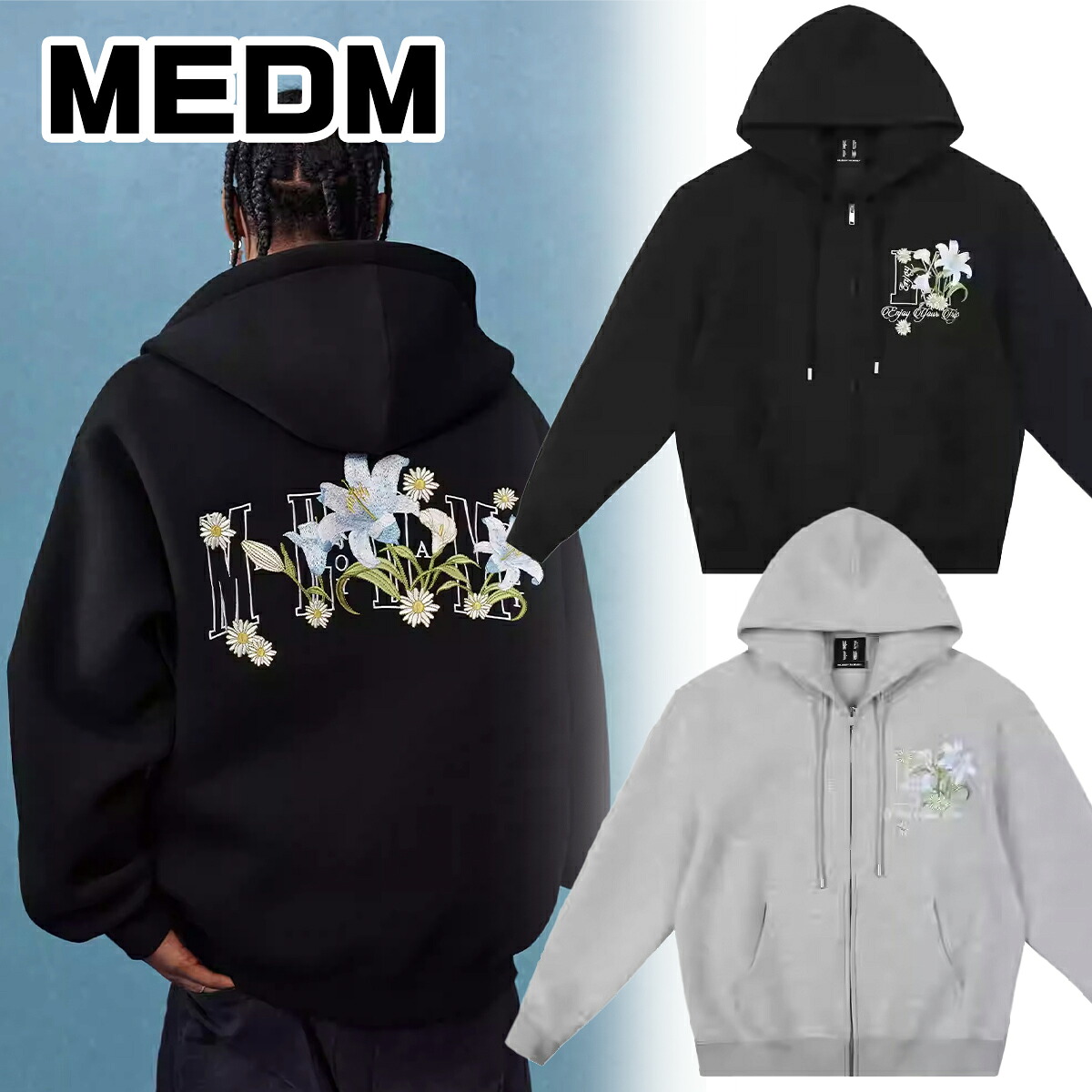 MEDM フルジップ パーカー ミスターエンジョイダマネー ユニセックス スウェット トレーナー ロゴ カジュアル フード付き セーター メンズ レディース ユニセックス[衣類] ユ00572