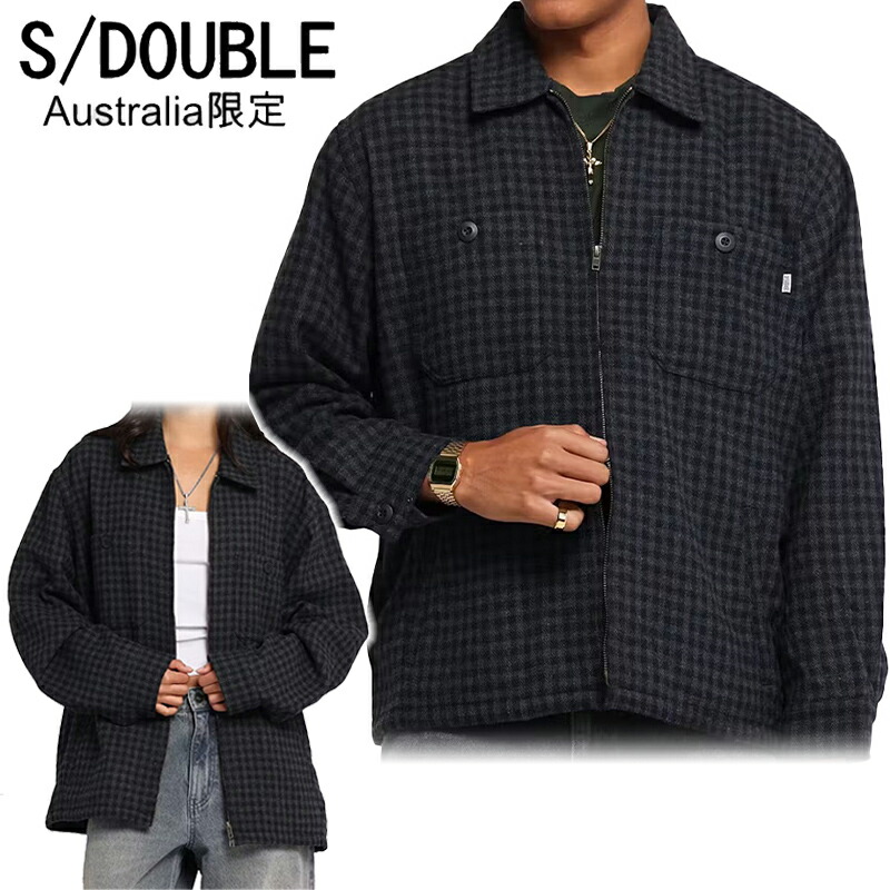 エスダブル 上衣 ジップ 金制限事項 S/DOUBLE Plaid Zip Through Long Sleeve Shirt 長袖 黒いこと ロゴタイプ 表どおり メンズ レディース ユニ一発やる 置き目品 [お召しもの] ユ00572 メンズファッション-コート・ジャケット