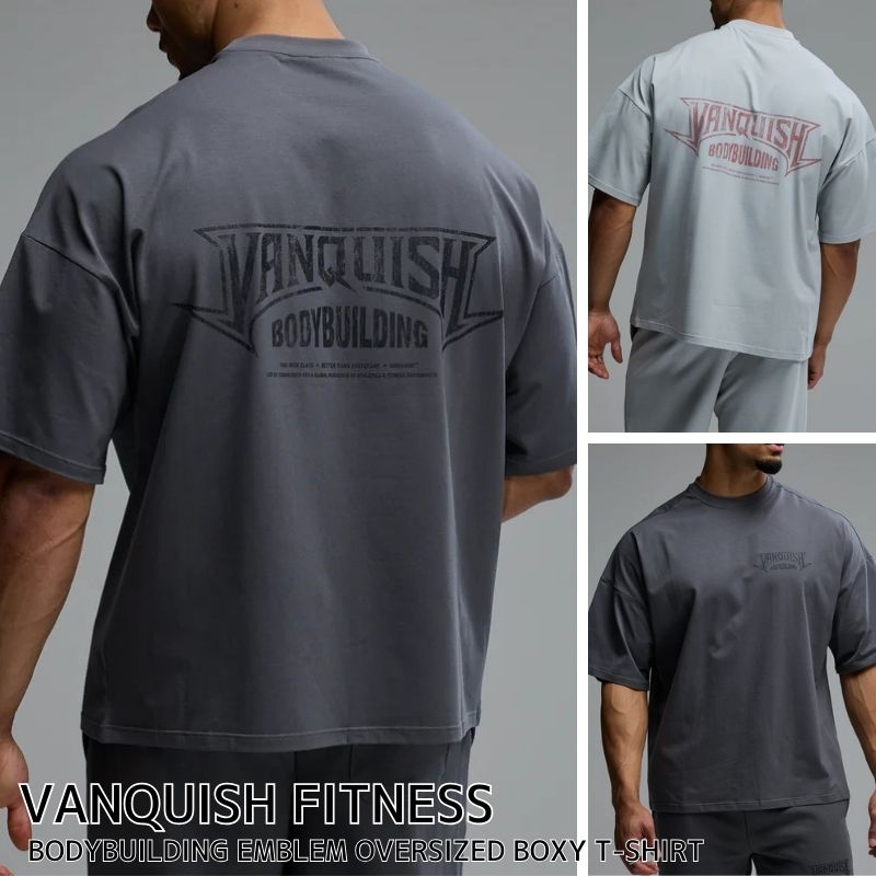 ヴァンキッシュ 相応うネス 半袖 ティーシャツ VANQUISH FITNESS BODYBUILDING EMBLEM OVERSIZED BOXY T SHIRT メンズ 筋トレ 体育館 御召しもの 運動競技 定め事品 [御召しもの] ユ00582