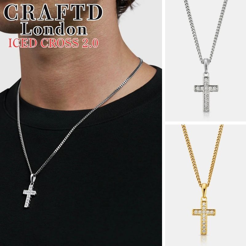 CRAFTD London 頸飾り 手工芸品英国の首都 ICED CROSS 2.0 酸 はりつけ台 SILVER GOLD しろがね色 ゴールド 銀 金 18Kゴールド メンズ 添え物 差し上げ物 一般受け 差し上げ物 [添え物] ユ00582