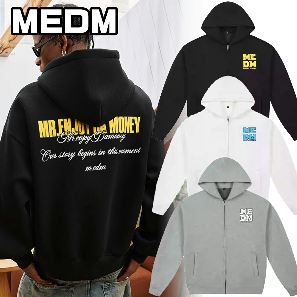 MEDM フルジップ パーカー ミスターエンジョイダマネー ユニセックス スウェット トレーナー ロゴ カジュアル フード付き セーター メンズ レディース ユニセックス[衣類] ユ00572 7,560円