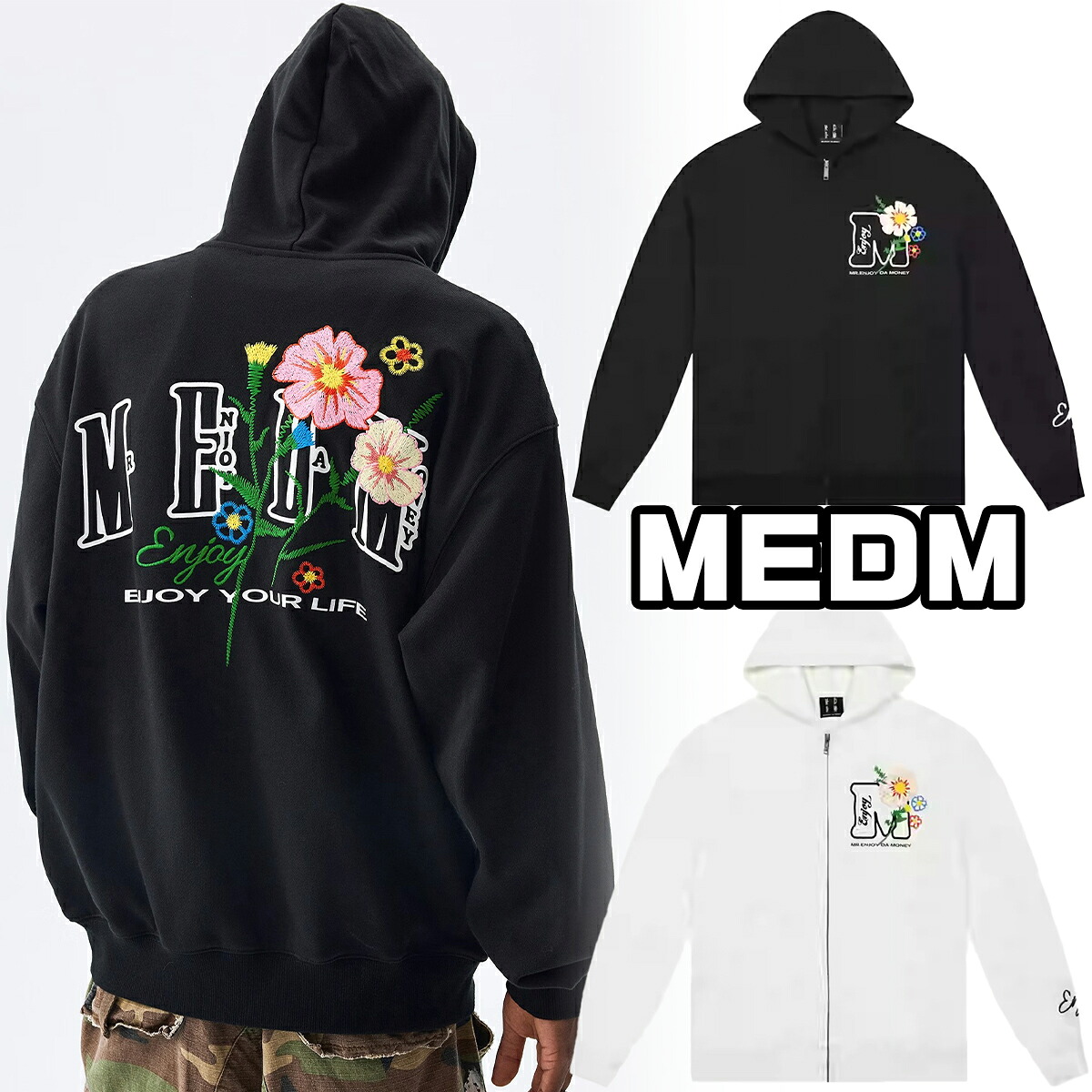 MEDM フルジップ パーカー ミスターエンジョイダマネー ユニセックス スウェット トレーナー ロゴ カジュアル フード付き セーター メンズ レディース ユニセックス[衣類] ユ00572