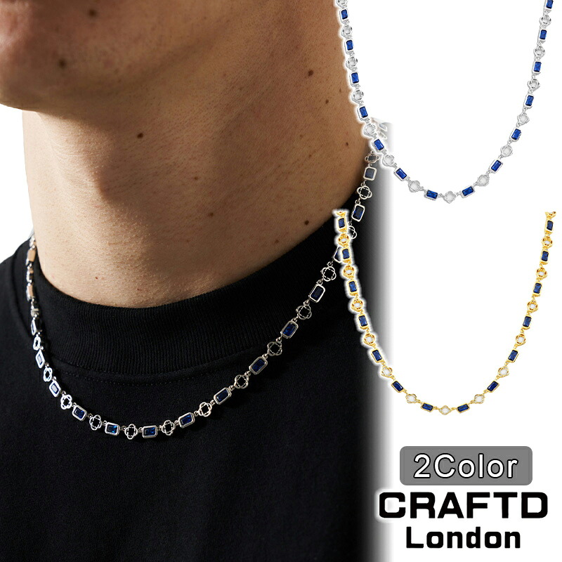 CRAFTD London 頸飾り BLUE GEMSTONE CLOVER NECKLACE SILVER GOLD メンズ 手工芸品英国の首都 しろがね色 ゴールド 銀 金 18Kゴールド 一般受け [付属物] ユ00582 ジュエリー・アクセサリー-ネックレスチェーン-メンズジュエリー・アクセサリー