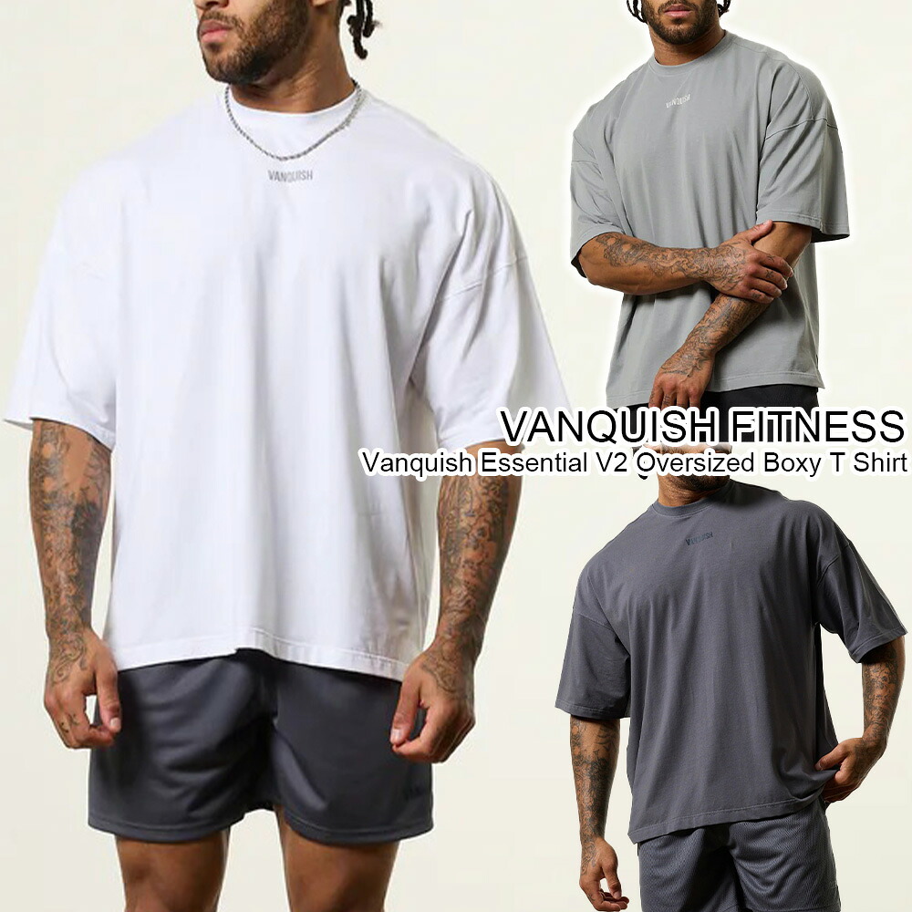 ヴァンキッシュ フィットネス Tシャツ オーバーサイズ Vanquish Essential V2 Oversized Boxy T Shirt グレー メンズ 筋トレ ジム ウエア スポーツ 正規品[衣類]ユ00582