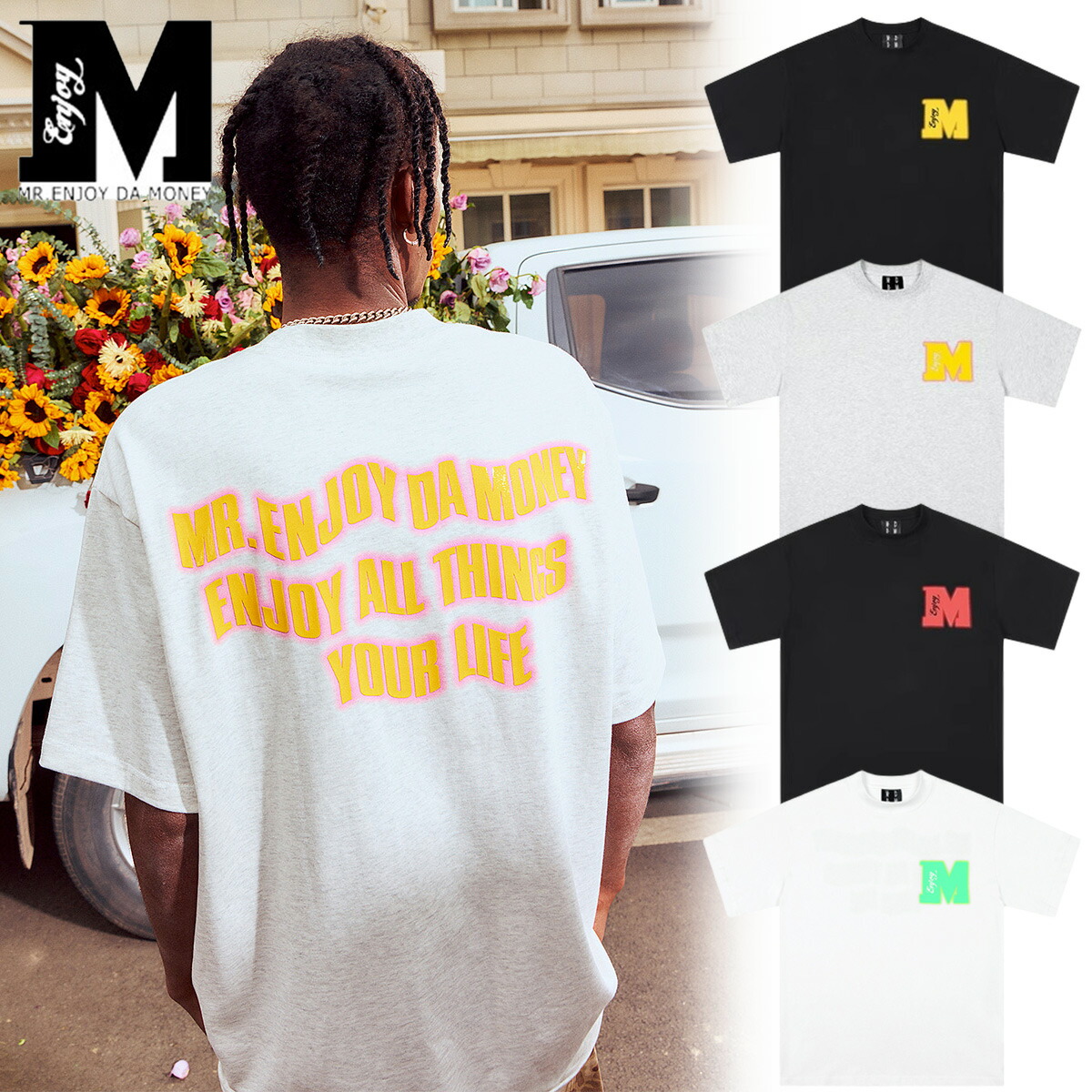 MEDM 半袖 Tシャツ ロゴ 刺繍 ストリート コットン ユニセックス MEDM 半袖Tシャツ ロゴ刺繍 ヒナギクプリント 大人気 男女兼用