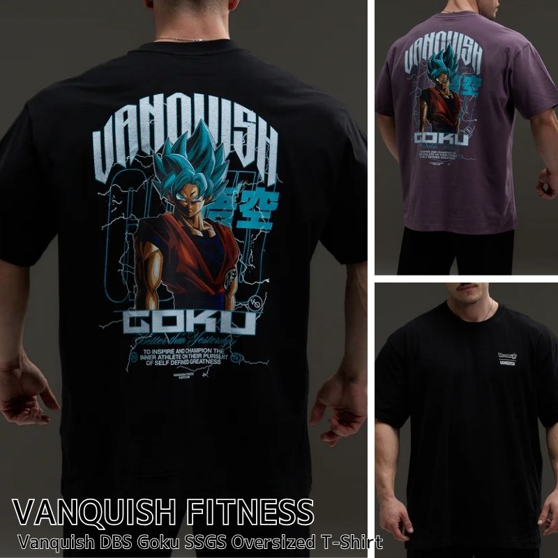 ヴァンキッシュ 相応うネス 半袖 ティーシャツ VANQUISH FITNESS 二人三脚 Vanquish DBS Goku SSGSS Oversized T Shirt メンズ 筋トレ 体育館 御召しもの 運動競技 定まり品 [御召しもの] ユ00582