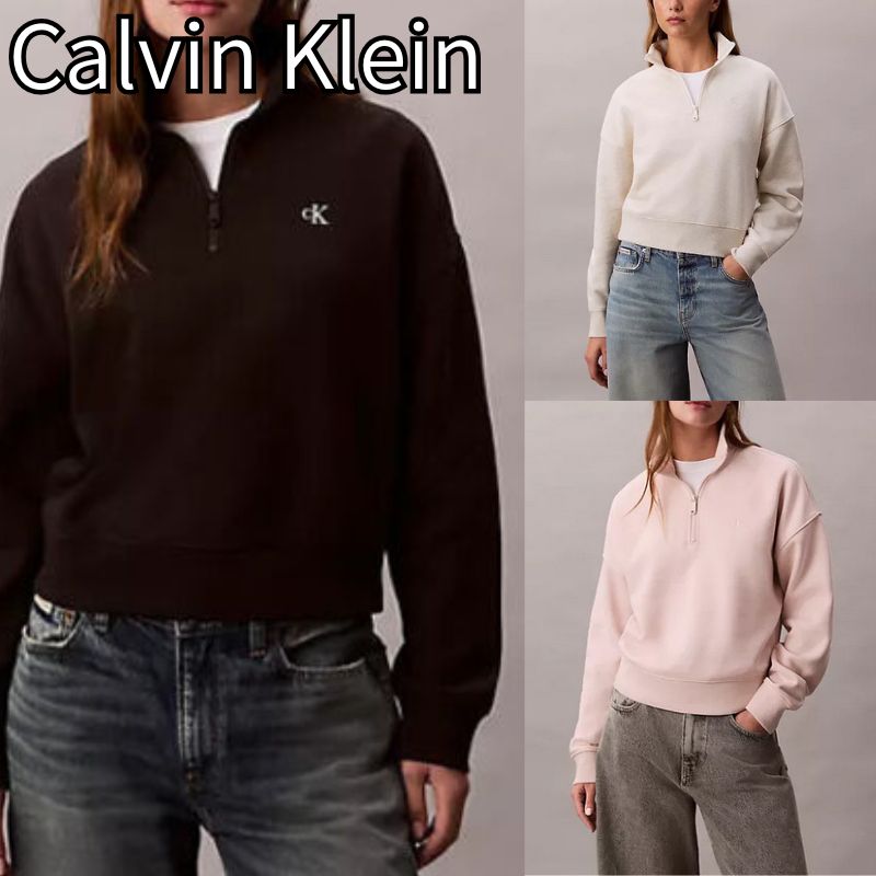 カルバンクライン ハーフジップ 汗水 Calvin Klein クォータージップ トレーナー 長袖 調教師 黒いこと レディース ユニ一発やる 置き目品 [お召しもの]ユ00572
