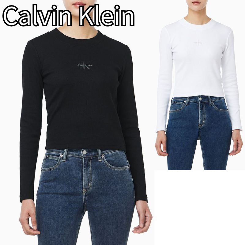 カルバンクライン プルオーバー 長袖 Calvin Klein 遊撃手丈 黒いこと 白いこと ロング捩り ロゴタイプ レディース ユニ一発やる 置き目品 121914992 [お召しもの]ユ00582