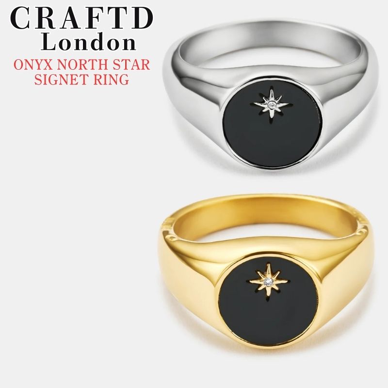 CRAFTD London 指環 手工芸品英国の首都 ONYX NORTH STAR SIGNET RING オニキス 北の方 はやりっ児 シグネットリング SILVER GOLD 輪っか ゴールド しろがね色 メンズ 銀 金 18Kゴールド 一般受け [佩び物] ユ00582