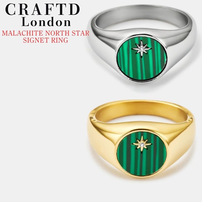 CRAFTD London 指輪 クラフトロンドン MALACHITE NORTH STAR SIGNET RING マラカイト ノース スター シグネットリング SILVER GOLD リング ゴールド シルバー メンズ 銀 金 18Kゴールド 人気 [アクセサリー] ユ00582