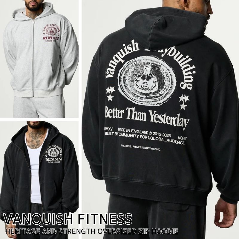 ヴァンキッシュ フィットネス ジップ アップ パーカー VANQUISH FITNESS HERITAGE AND STRENGTH OVERSIZED ZIP HOODIE トップス メンズ 筋トレ ジム ウエア スポーツ 正規品[衣類] ユ00572｜WILLS