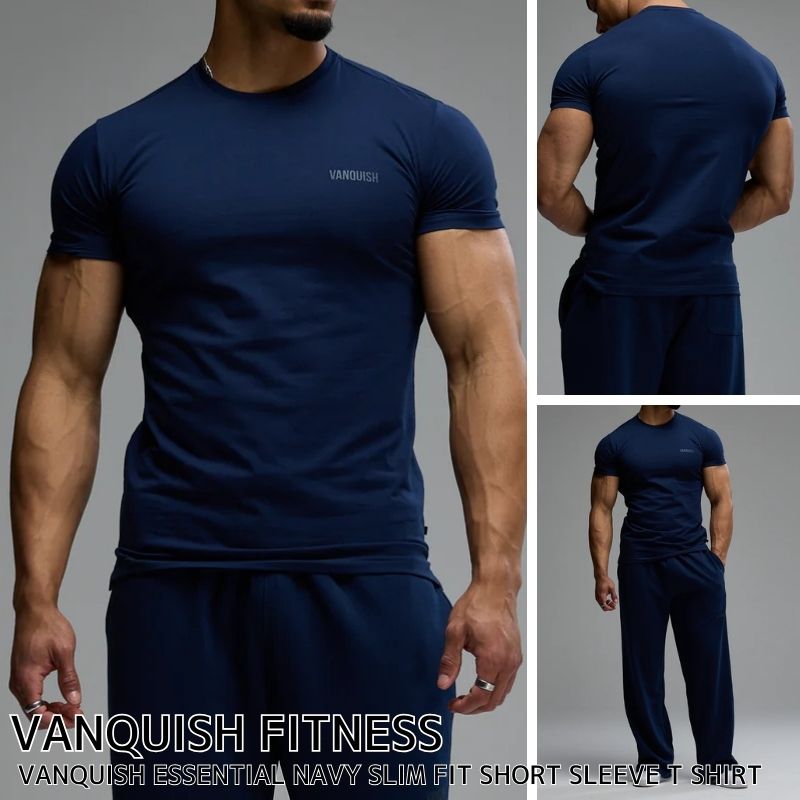 ヴァンキッシュ フィットネス 半袖 Tシャツ VANQUISH FITNESS ESSENTIAL NAVY SLIM FIT SHORT SLEEVE T SHIRT スリムフィット メンズ 筋トレ ジム ウエア スポーツ 正規品 [衣類] ユ00582