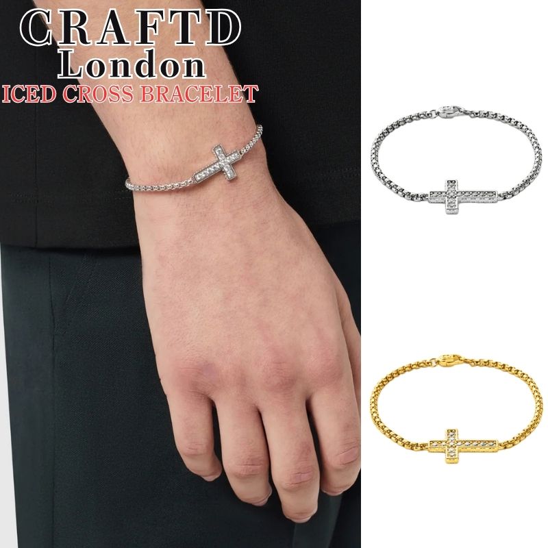 CRAFTD London 腕輪 手工芸品英国の首都 ICED CROSS BRACELET 酸 はりつけ台 SILVER GOLD しろがね色 ゴールド 銀 金 18Kゴールド メンズ 添え物 差し上げ物 一般受け 差し上げ物 [添え物] ユ00582