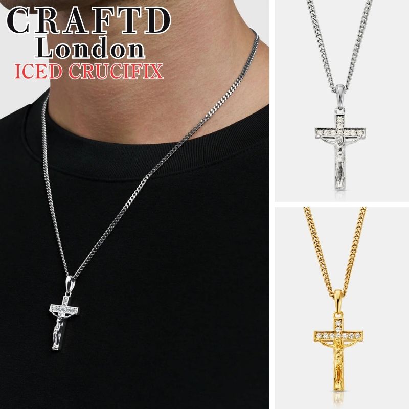 CRAFTD London 頸飾り 手工芸品英国の首都 ICED CRUCIFIX 酸 クルーシフィクス SILVER GOLD しろがね色 ゴールド 銀 金 18Kゴールド メンズ 添え物 差し上げ物 一般受け 差し上げ物 [添え物] ユ00582
