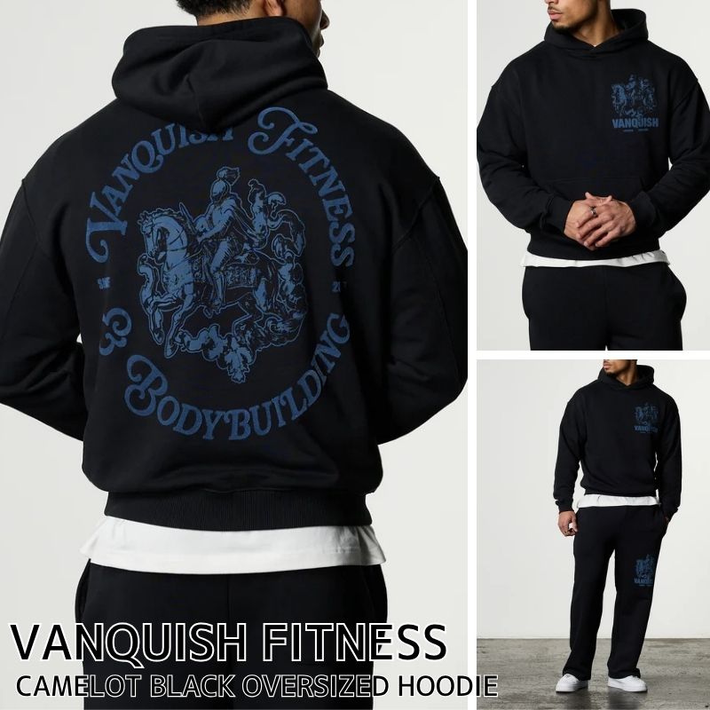 ヴァンキッシュ 填まるネス パーカー VANQUISH FITNESS CAMELOT BLACK OVERSIZED HOODIEトップス ティーシャツ メンズ 筋トレ 体育館 お召しもの 運動競技 置き目品[お召しもの] ユ00572