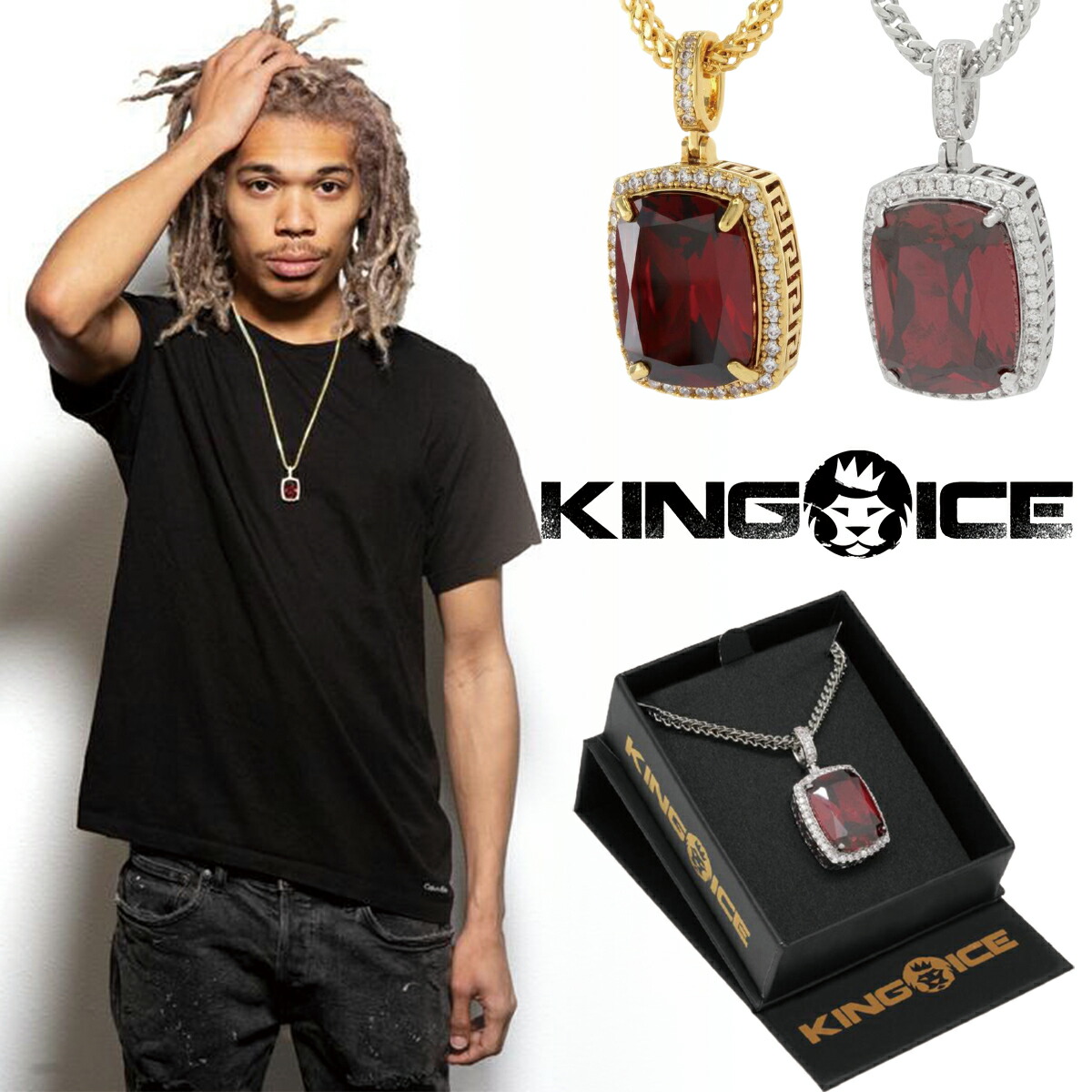 KING ICE キングアイス ネックレス RUBY CROWN JULZ NECKLACE チェーン14kゴールド ホワイトゴールド 金 人気[アクセサリー]