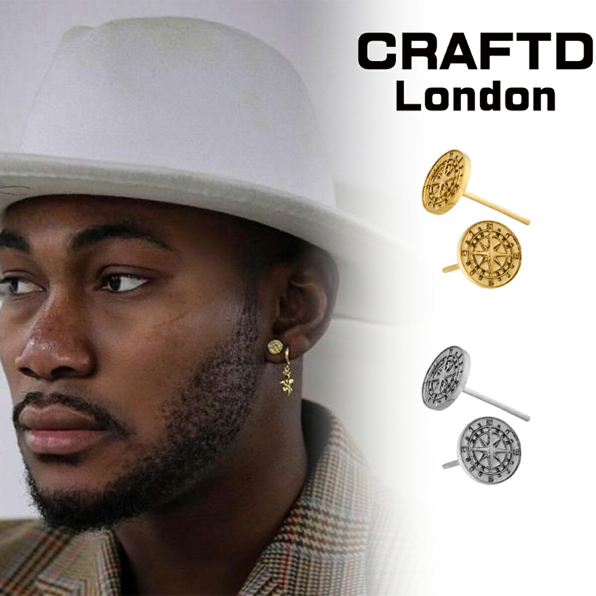 CRAFTD London ネックレス メンズ ピアス 2個セット コンパス COMPASS EARRING 14K ゴールド 金 低刺激性 アクサセリー 十字架 クロス ゴールド シルバー クラフトロンドン 18kゴールド シルバー 金 人気[アクセサリー]